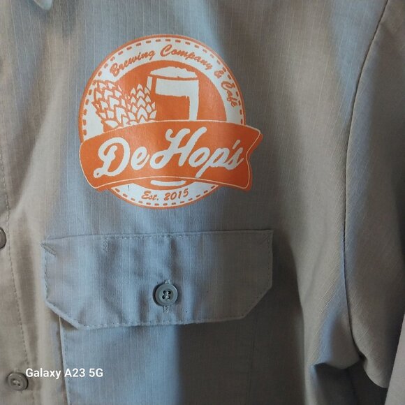 Red Kap Mens Light Blue Button-Up Work Shirt With DeHops Brewing Logo - Picture 2 of 9